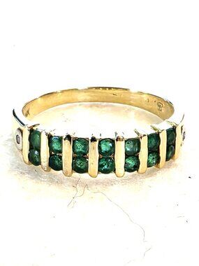 Vintage 14K Solid Gold Natural Bluish-Green Emerald Statement Ring